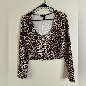 Forever 21 Animal Print Long Sleeve Crop Top